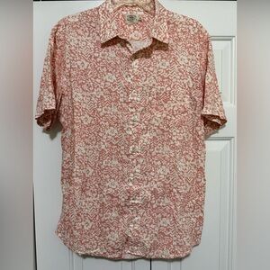 Faherty Mens Medium Pink White Floral Hemp Blend Button Down Shirt